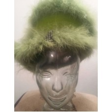 Church Lady/Derby Hat Wool Felt Green with Rhinstone  eb-10549233